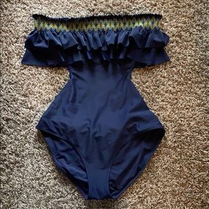 Aerie Strapless Ruffled Cut-Out One Piece Swimsuit